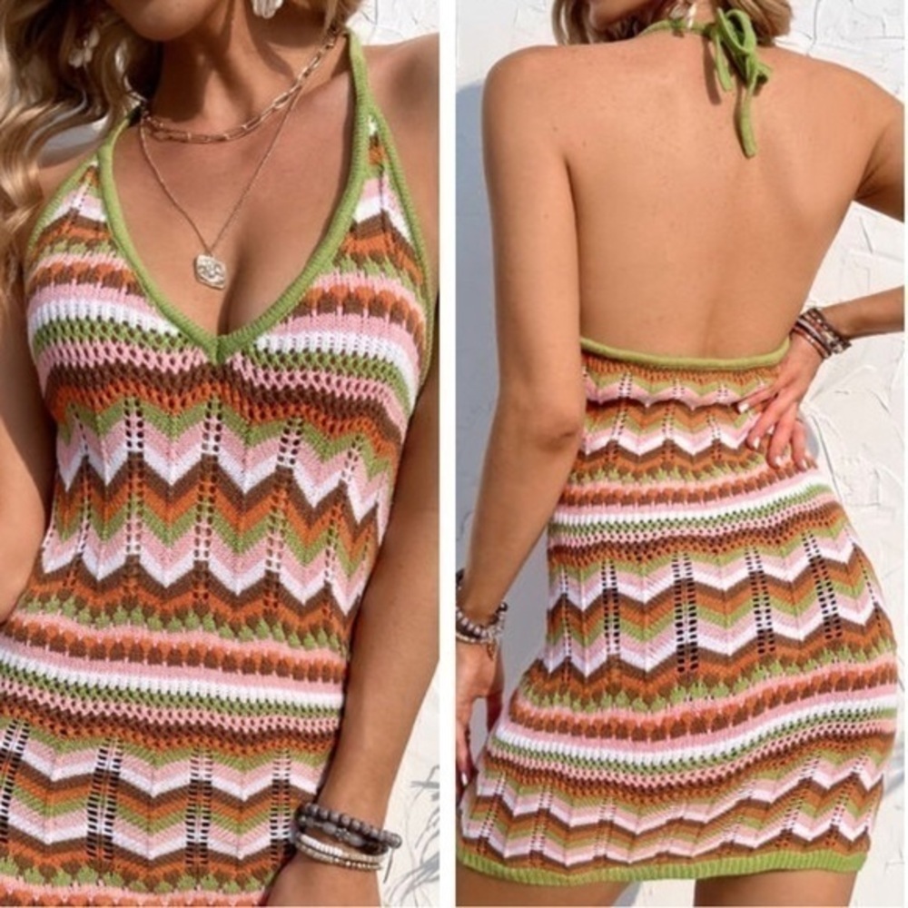 MISS SPARKLING CROCHET TIE MINI DRESS